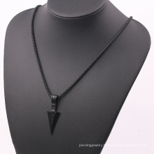 Hip Hop Punk Rock Men's Design Matte Black Stainless Steel Long Necklace with Arrow Pendant Jewelry Chain Necklace